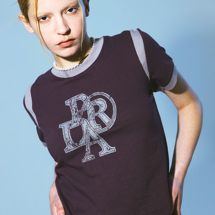 韓國PRENDA - SIDE COMBINATION PRDA TEE WINE